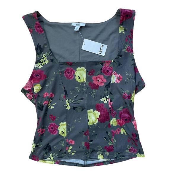 Bar III Women's Floral Corset Square-Neck Mesh Tank Top women’s size large - Picture 1 of 5